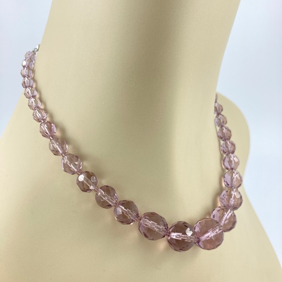 Vintage Purple Crystal Choker Necklace, Round Lavender Crystals, 15" + 2". - Picture 4 of 12